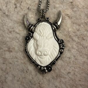 White and Silver Bull Pendant Necklace